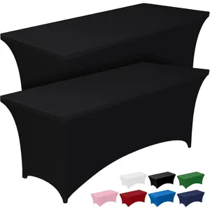 Spandex Tablecloth 6ft - 2 Pack, Fitted and Tight Cloth for Rectangle Table, Wrinkle-Free and Stretch Table Cover for Party, Wedding, Banquet and Birthday, Black