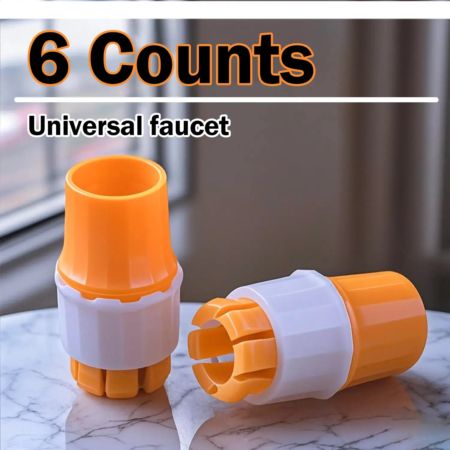 6 Counts Orange Universal Water Connector Tap,  Garden Hose Pipe Connector and Kitchen Tap Adapter, Faucet Adapter Hose Connector for Outdoor, Indoor, Garden, Watering Irrigation Tool
