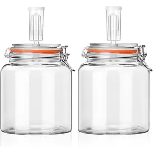 0.6 Gallon Fermentation Jars with Airlocks, 2 Pack Glass Fermenting Kit, Wide Mouth Brewing Jars for Sauerkraut, Kimchi, Kombucha, Pickles & Probiotic Foods, Home Fermentation Starter Kit