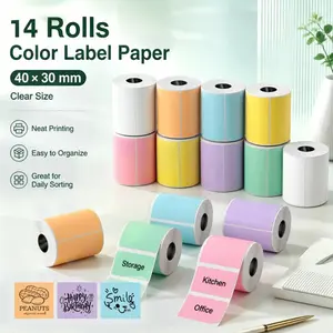 14 Rolls Of Color Label Paper; Thermal Label Paper Compatible with P50, B21, And M110 Label Printers; 1.57-inch X 1.18-inch (40 X 30mm) Thermal Color Labels; Multi-purpose Label Paper