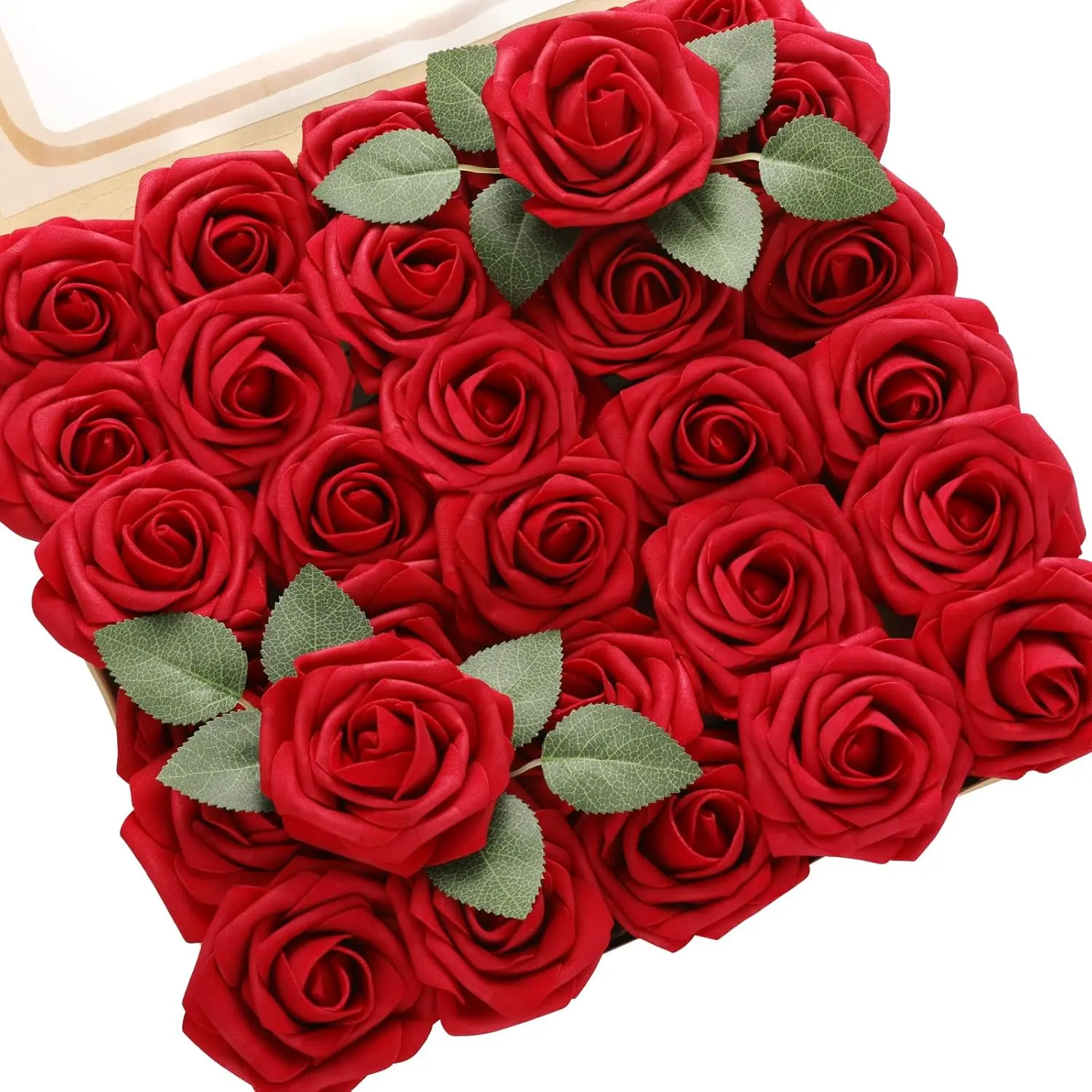 50pcs Red Artificial Rose Flowers with Stem, Real Looking Fake Roses Artificial Foam Roses Decoration DIY for Wedding Arrangements Party Home Decorations