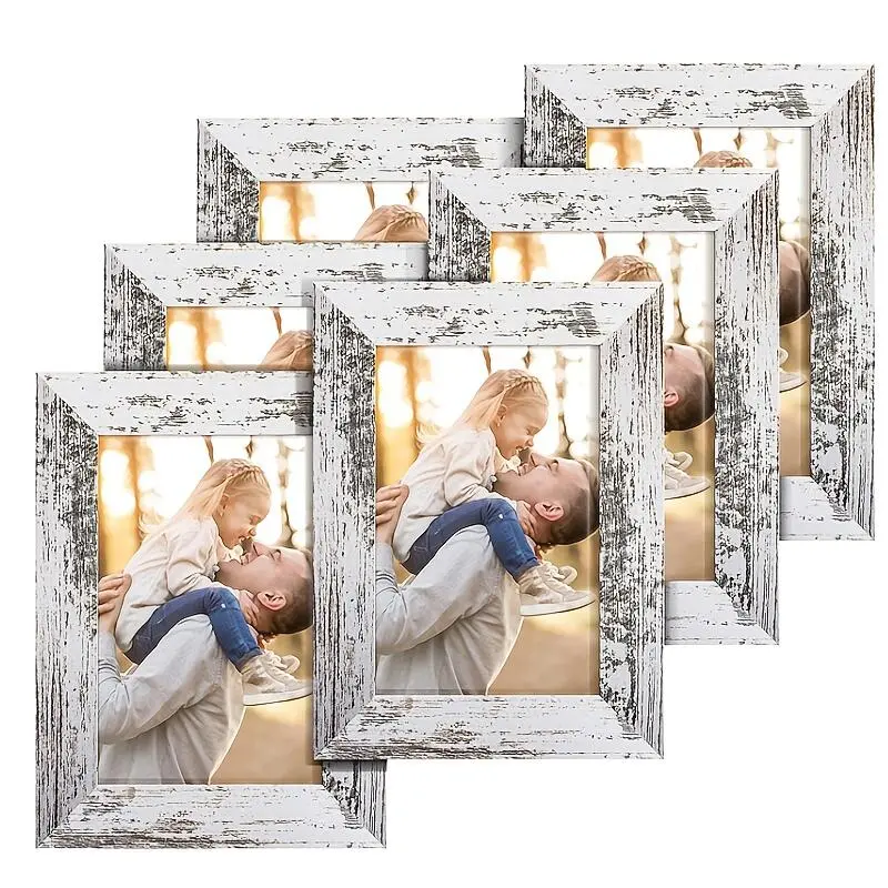 6-Piece Vintage Photo Frame Set-Vertical Single-Photo Frames (5x7 Inches), Made of Faux Wood Grain Material-Perfect for Weddings, Group Photos, and More-An Excellent Choice for Home and Office Decor, and a Great Gift for Birthdays and Christmas