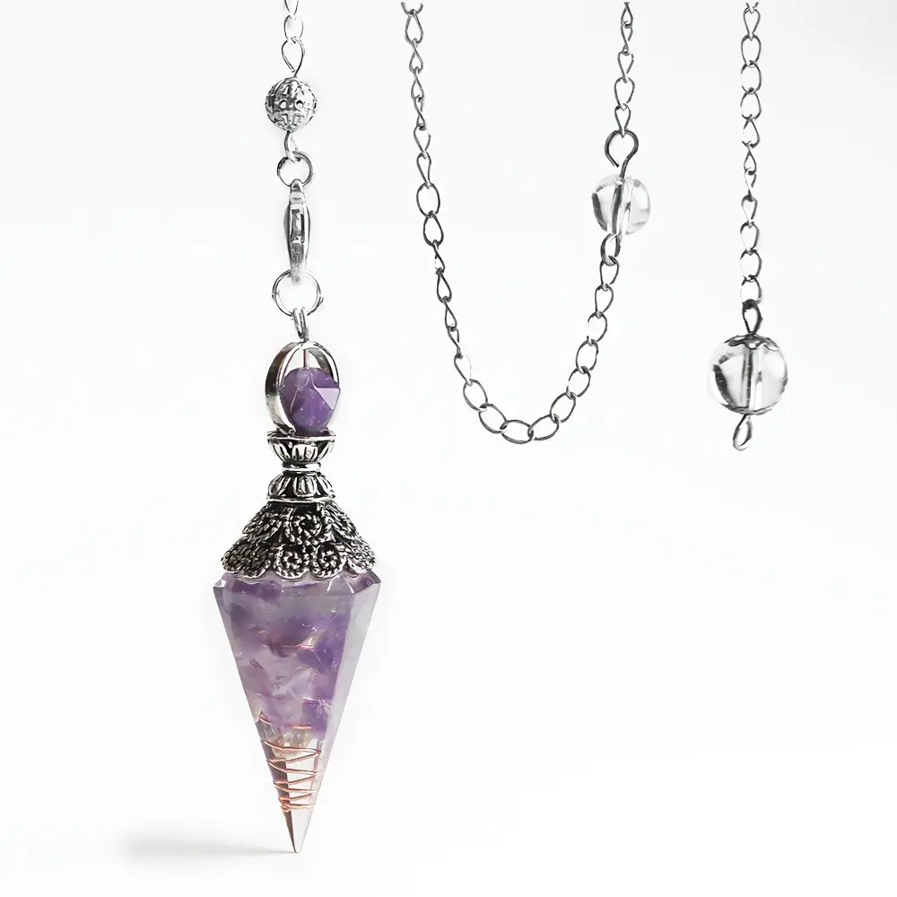 Amethyst Spiritual Pendulum, Natural Crystal Pendulum, Vintage Silver Color Pendant, Adjustable Frequency Meditation Crystal, Yoga & Mindfulness