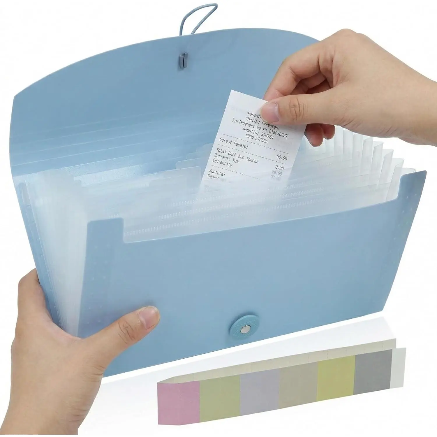 Portable 13-Pocket Receipt &  Organizer, Small Expanding Accordion File Folder with Labels, Long Ticket Size Holder for Bills, Checks, and Travel Documents (10.2" x 5.5"), Blue