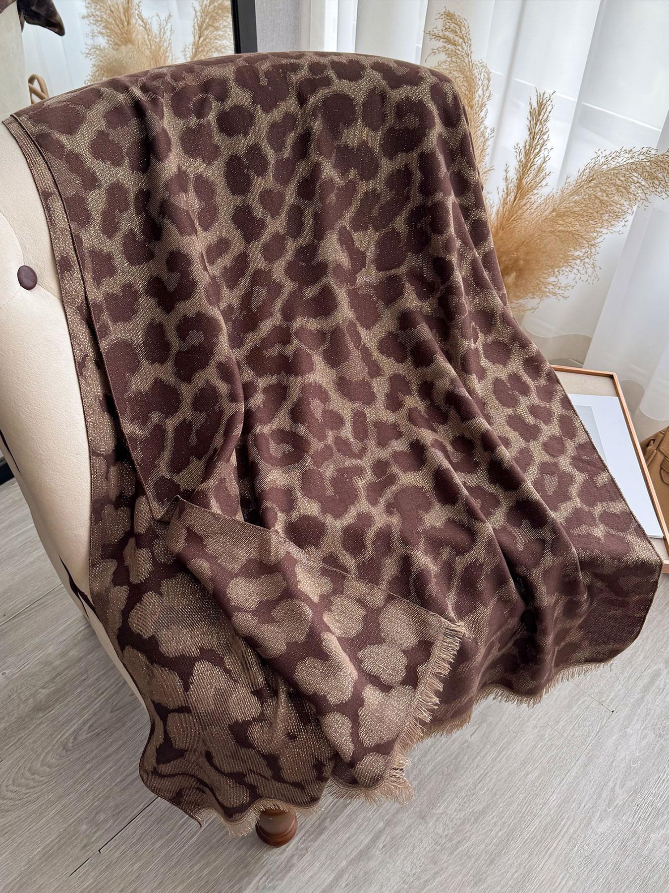 Fringe Edged Leopard Print Scarf, Boho Style Scarf, Fashionable Animal Pattern Shawl for Versatile, Perfect Accessory for All Seasons