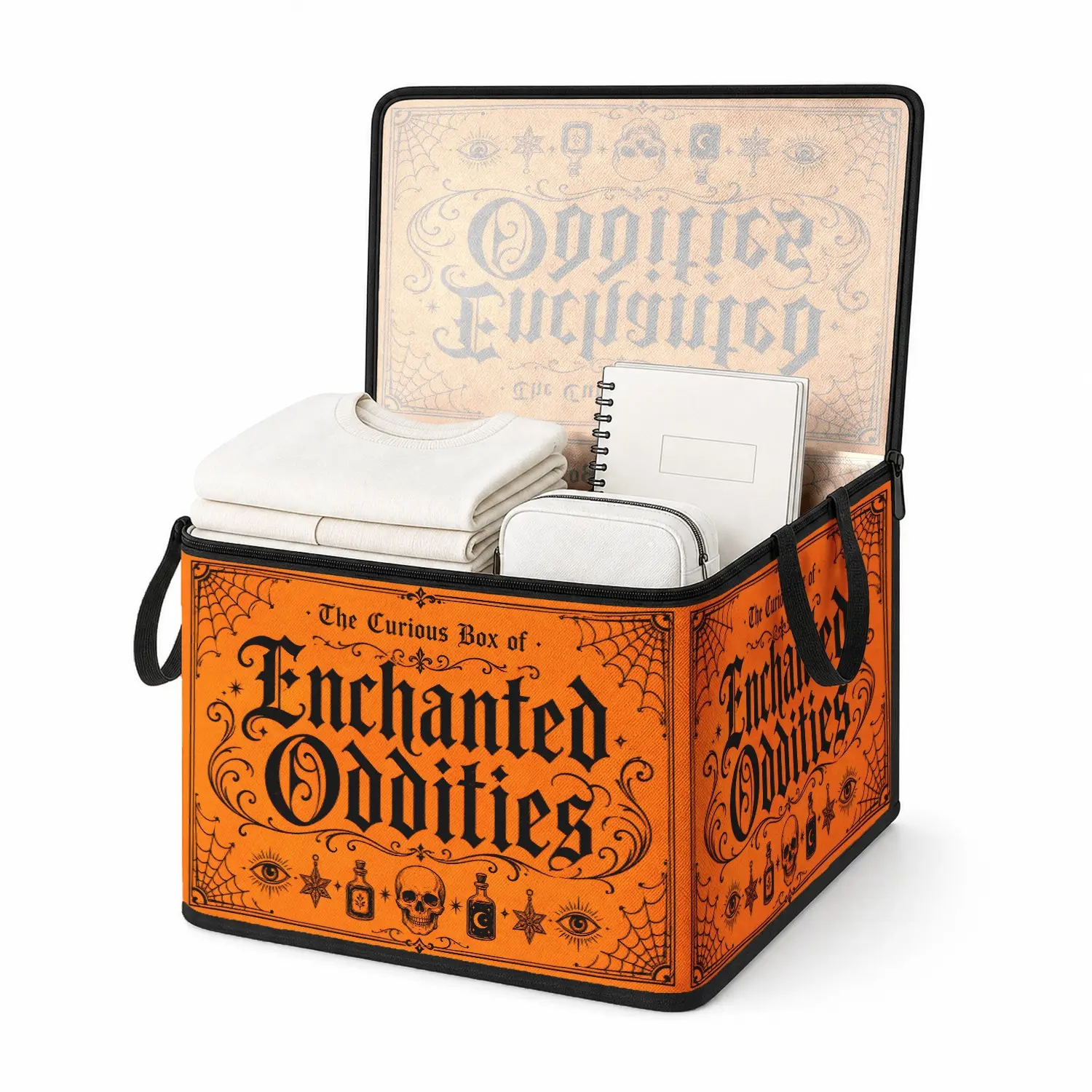 Gothic Mystery Symbol Folding Storage Box, Reusable Large Capacity, foldable storage containers, Ideal for Clothes, Bedding, Shoes, Files, Bedroom, Closet, Living Room