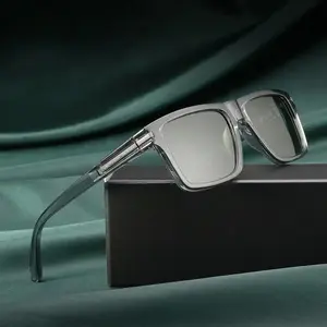 PA Semi Rimless Square Frame Polarized Photochromic Sunglasses UV400 Anti UV Street Trendy Unisex Shades