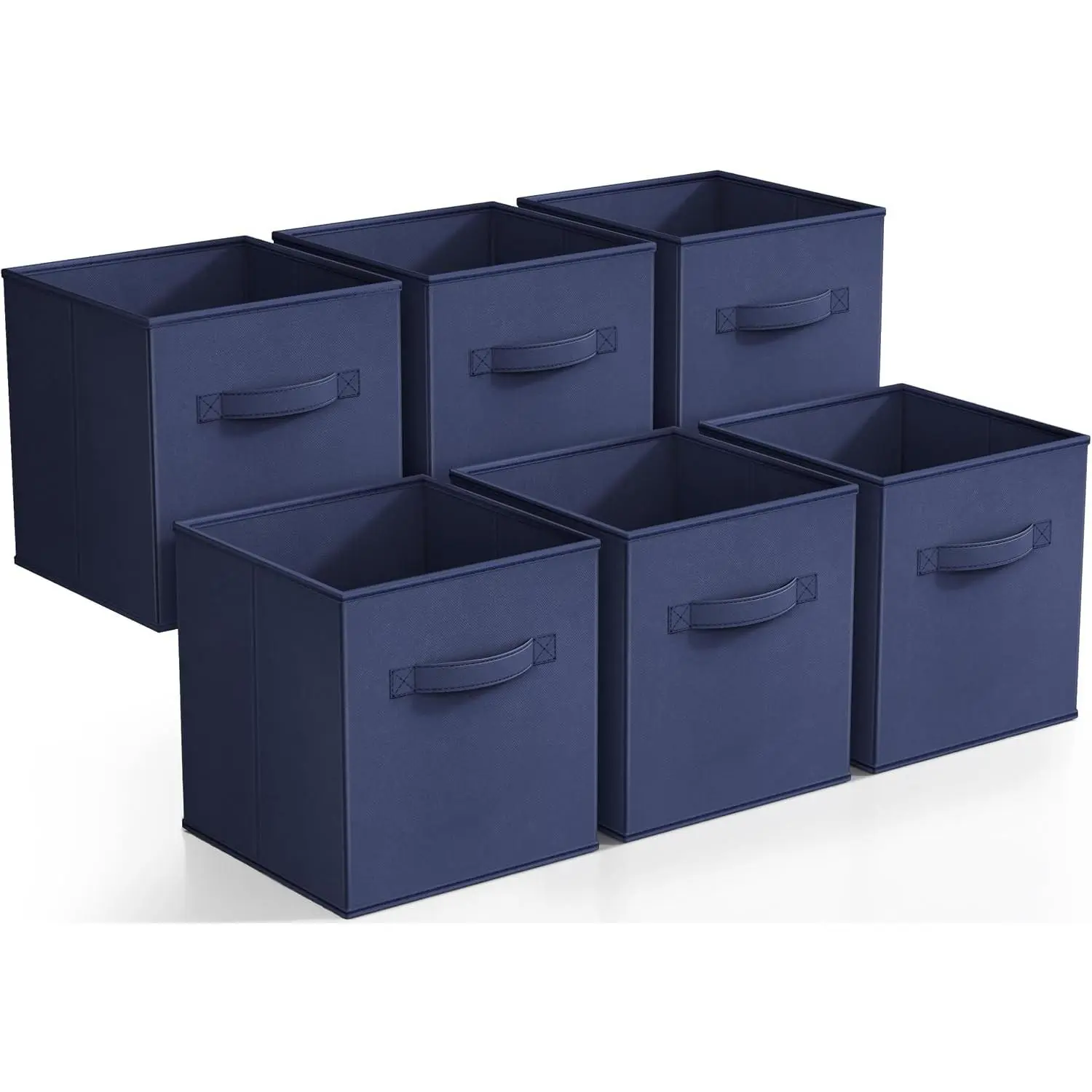 11-Inch Lightweight Foldable Storage Cubes - 6 Fabric Baskets with Dual Handles for Household Laundry, Closet, Shelf Organization - Collapsible Packable Slide-Friendly Storage Bins (Navy Blue)