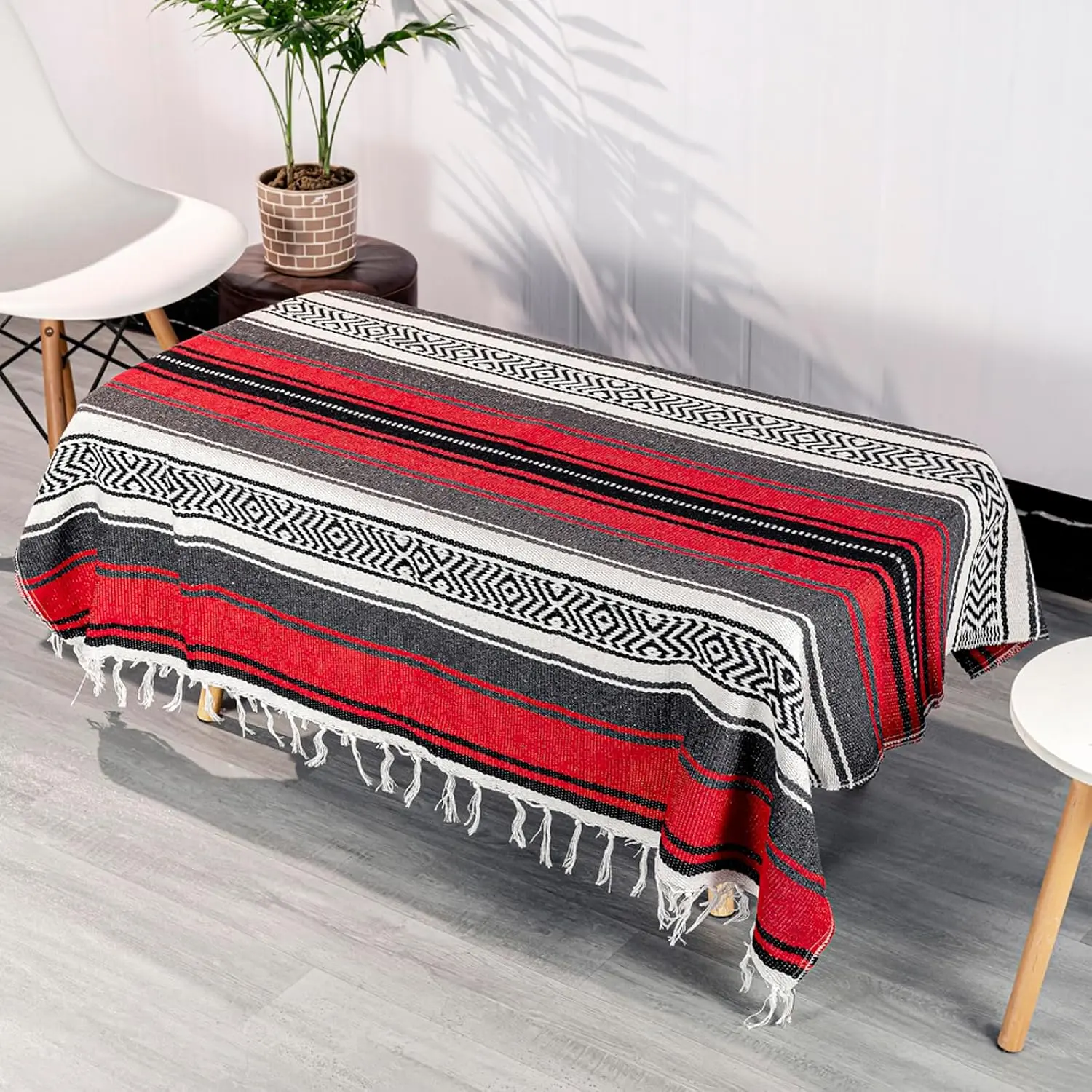 69" L x 51" W Large Mexican Blanket -  as Yoga Outdoor Beach Serape Picnic Camping Woven Blanket, Boho  Décor - Red