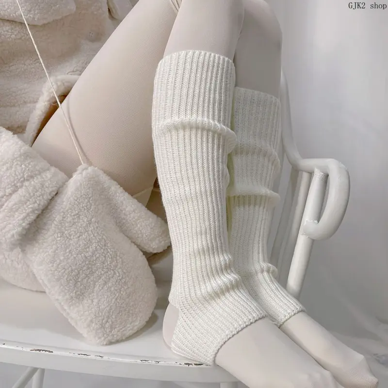 Women's Soft Stretch Fabric Cream Ribbed Knit Leg Warmers - Slouch Fit, Stacked Look, Open Heel - Warm Leg Covers for Socks, Boots - Fall Winter Daily Wear Fashion Accessories