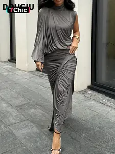 DOUCIU Spring And Autumn Intellectual Elegant Simple Casual Street Photography Look Women'S Thin Solid Color Half-Sleeved Top And Skirt Two-Piece Set, Summer