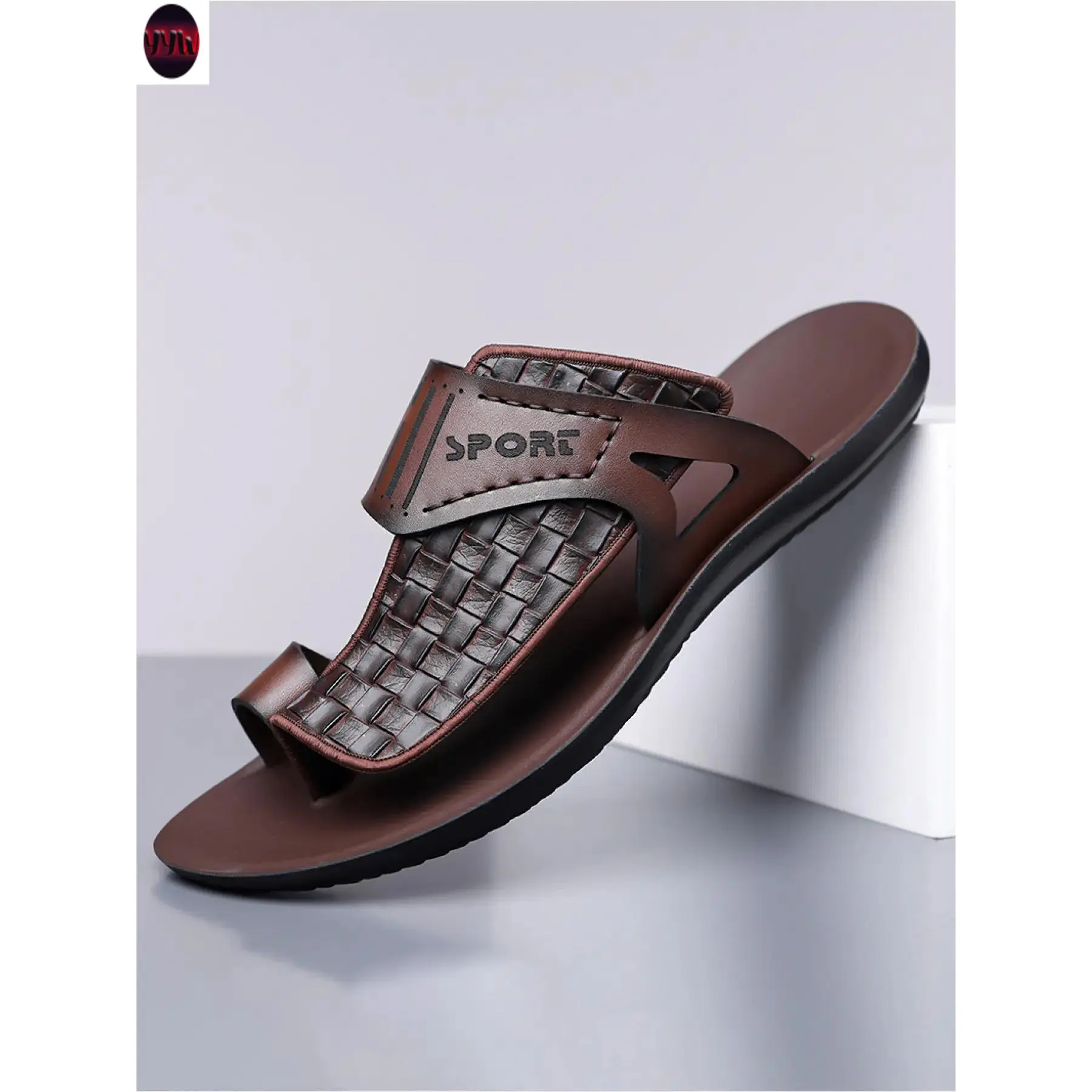 YYW1 Men's PU Leather Flip-Flops, Anti-Soft Sole Casual Sandals, Non Sandals, Durable Lightweight Comfortable Beach Shoes, All-Season Footwear, Stylish Footwear,