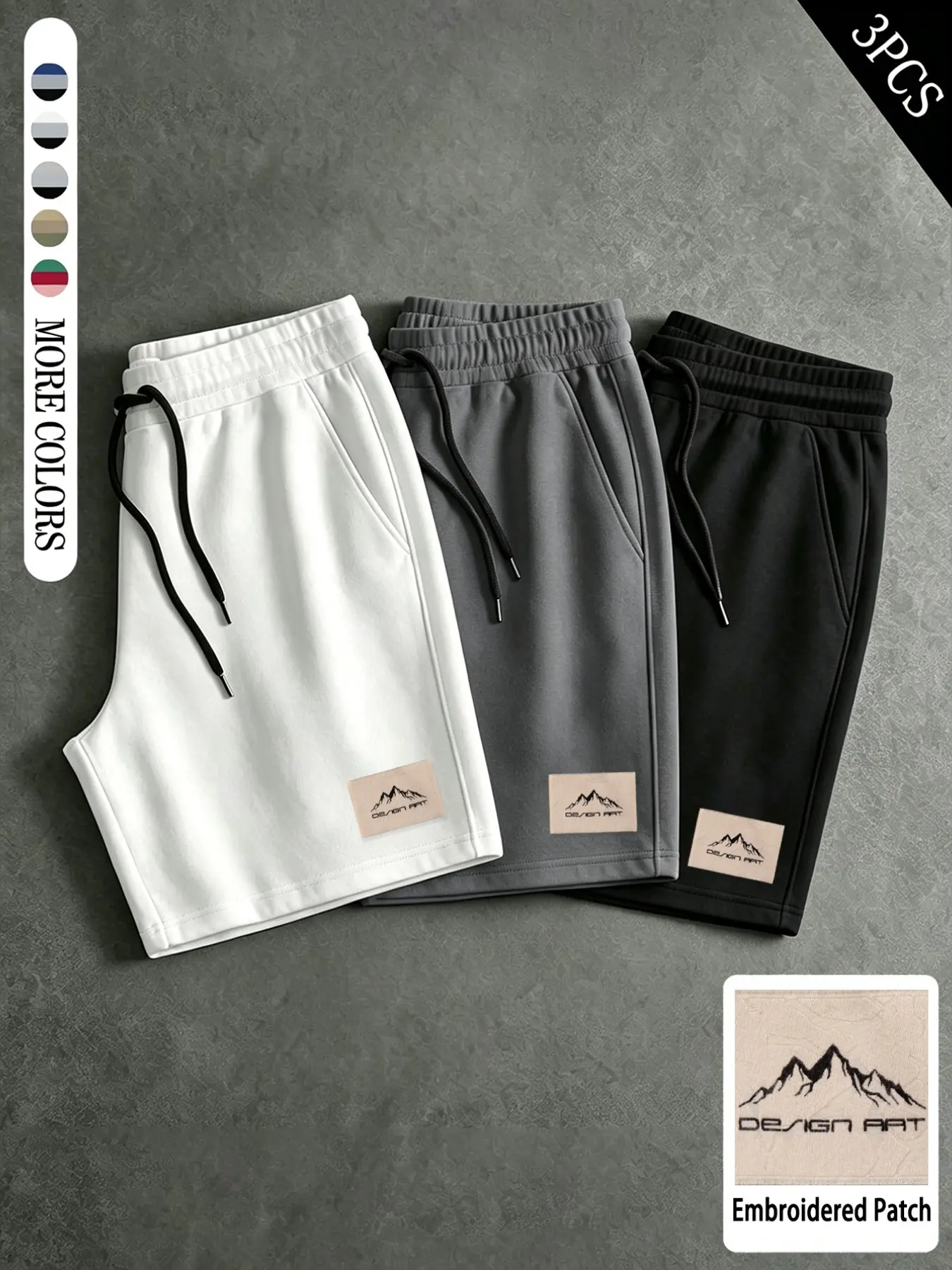 Men's Three-Piece California Retro Five-Quarter Shorts, // Set, Arc Letter Print, Loose Fit, Soft Fabric, Versatile Casual Wear, Graphic Shorts