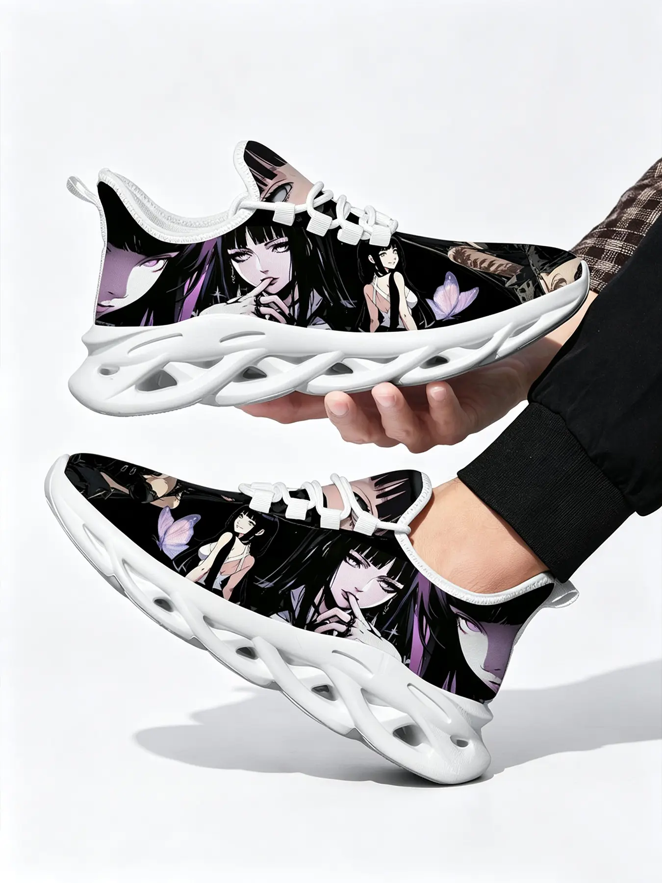 New Hot Unisex Youth Adult Lace Up Casual Sneakers Hyuuga Hinata Print Comfortable Breathable Sports Fashionable Running Shoes Men'S Non-Slip Wear-Resistant Daily Outings Cushion Sneakers