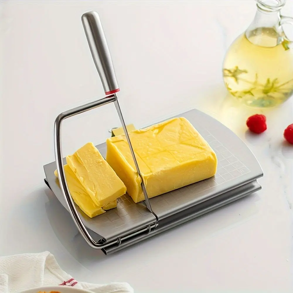 1pc,Multipurpose Cheese Slicer Cutter, Stainless Steel Cheese Cutter Board with Blade for Block Cheese, Effortless Slicing, Guillotine Sausage Ham Biltong Jerky Slicer