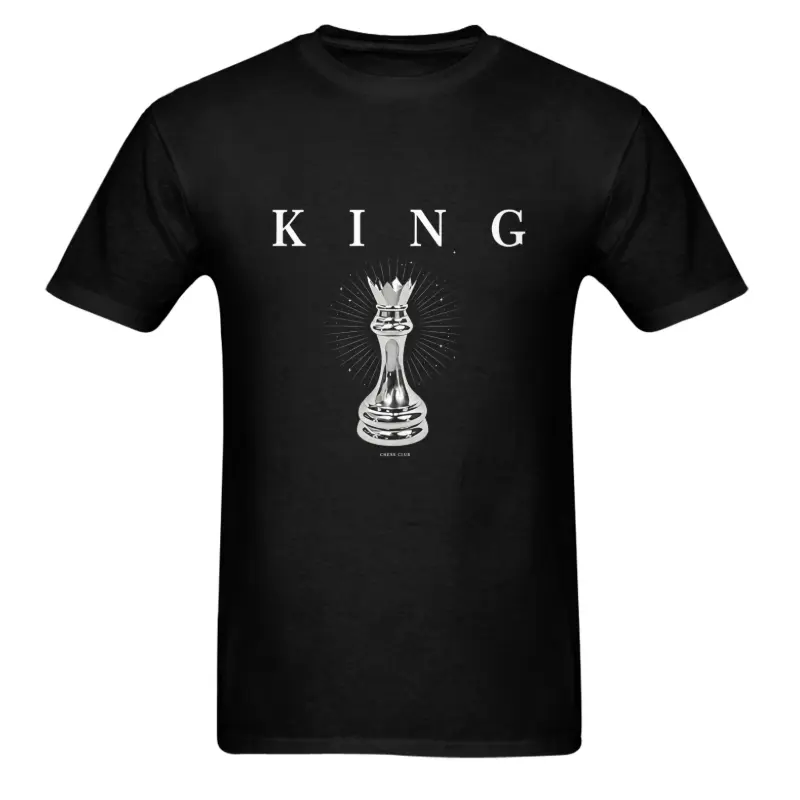 Chess King Piece Graphic Men’s Short Sleeve T-Shirt, Classic Crew Neck Tee, Support Custom Image Printing, Casual Chess Lover Gift Shirt For Daily Wear