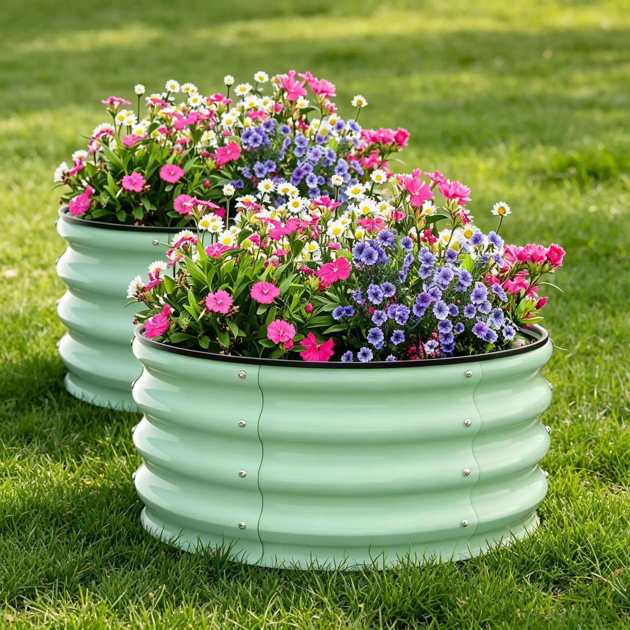 Garvee Raised Planter Made of Durable Galvanized Steel, Large Metal Planter Above Ground, Easy to Assemble for Vegetables, Herbs, and Outdoor Flowers, Green, 2 * 2 * 1FT, 2 pcs