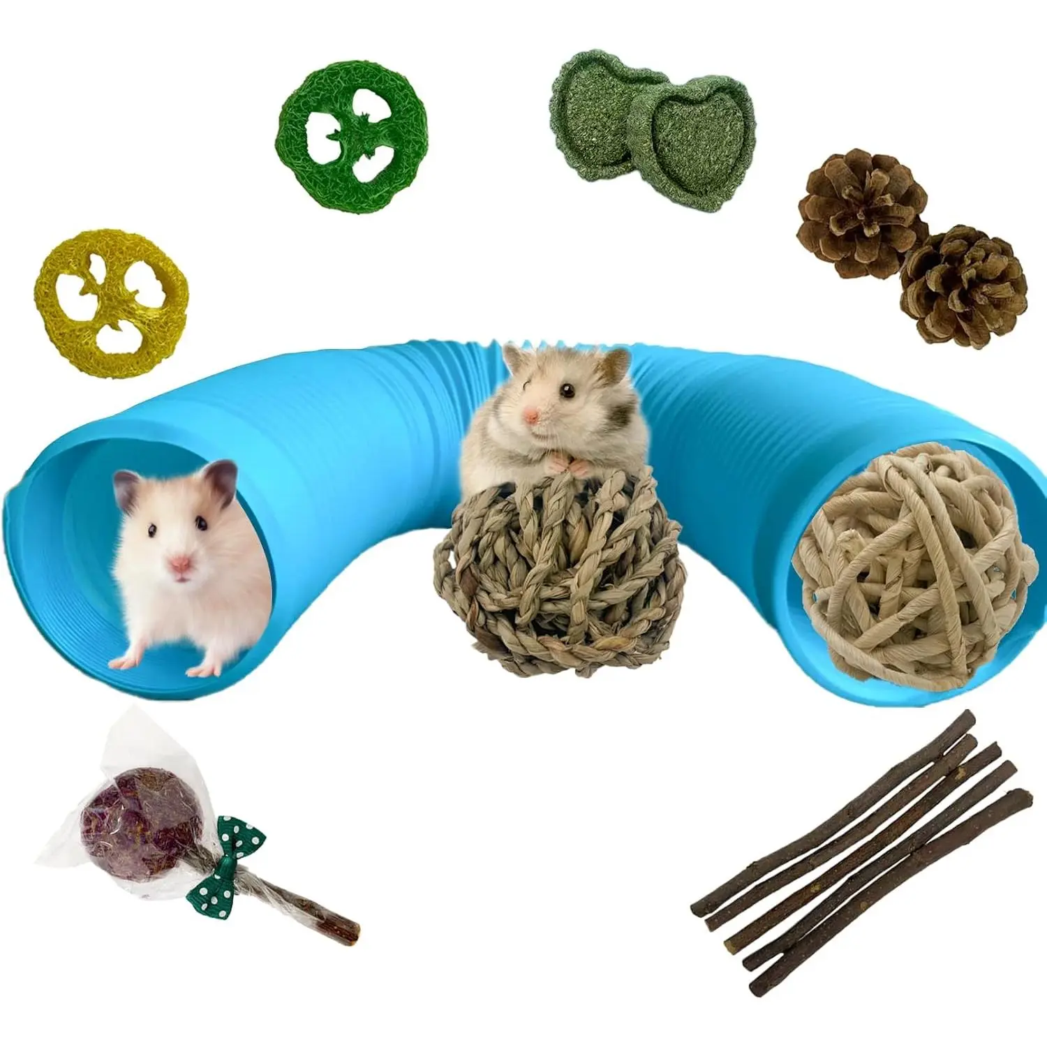 Plastic Hamster Fun Tunnels,Ferrets Foldable Exercising  Tunnels Hamsters Hideout Tube 15 count Small   Toys for Guinea Pigs, Chinchillas, Rats, Gerbils (Blue)