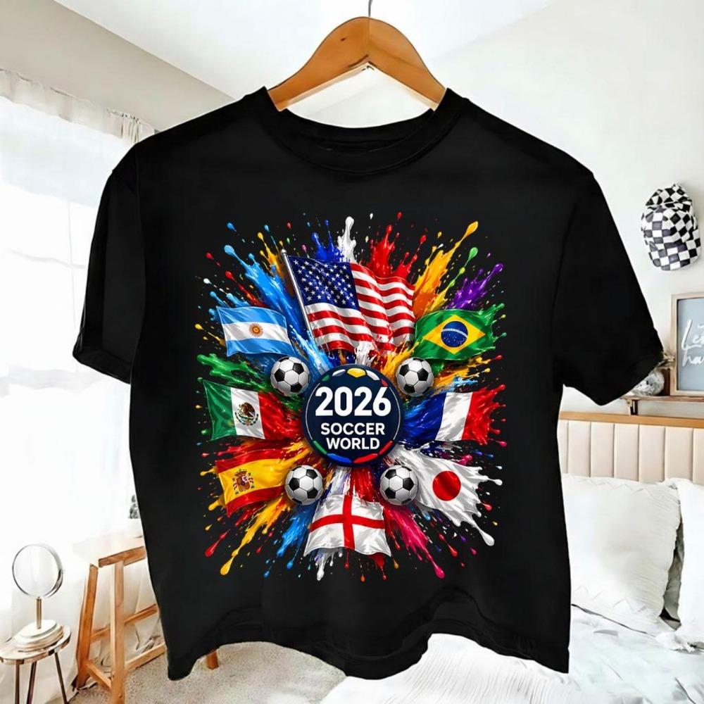 Unisex 2026 New Soccer T-Shirt - 100% Cotton, Stylish Flag Print Unisex 2026 New Soccer T-Shirt - 100% Cotton, Stylish Flag Print
