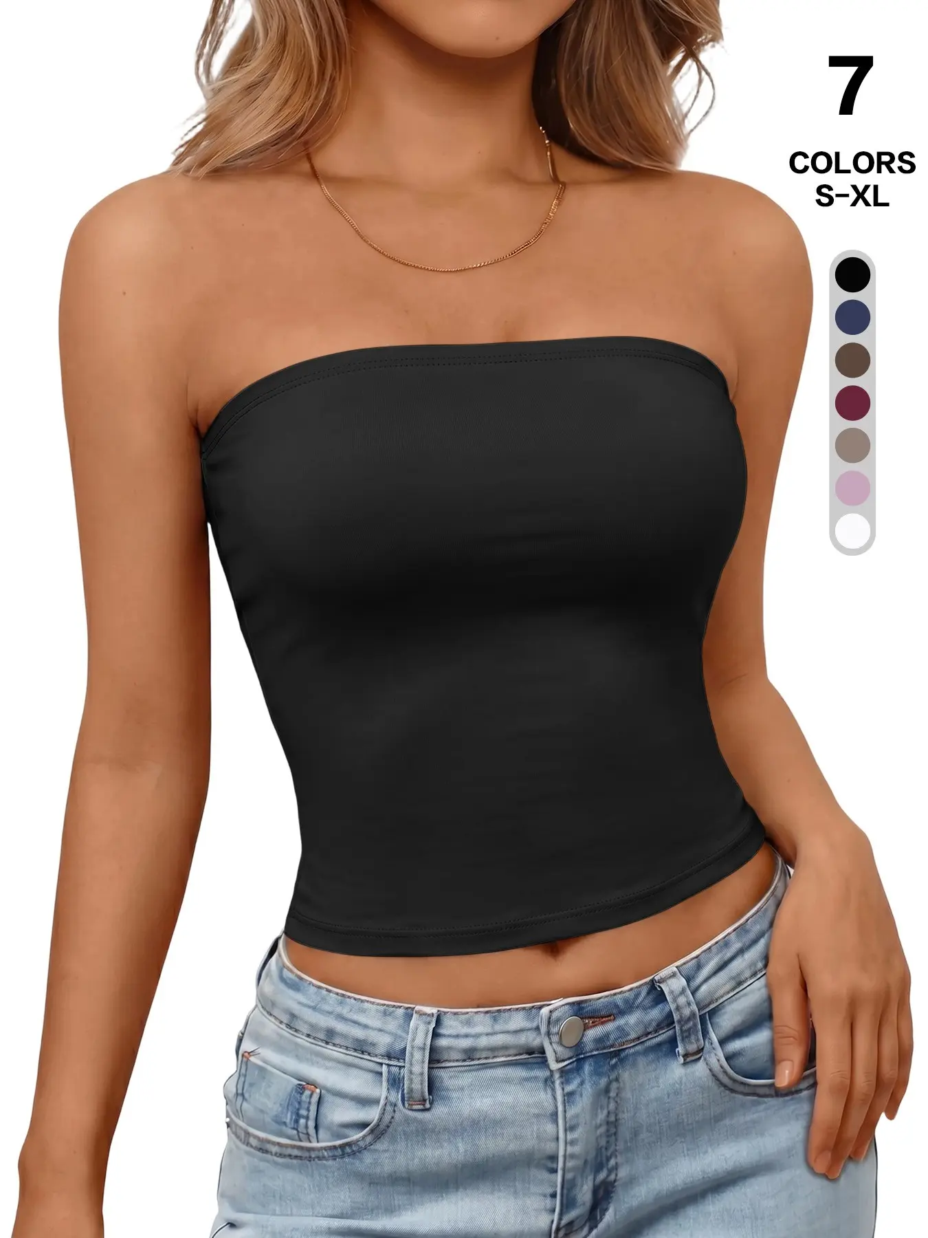 2026 New Women Long Line Strapless Tube Top, Stretch Solid Bandeau Crop Top Sleeveless No Slip Layering Camisole, Basic Slim Fit Strapless Tank Top Casual Daily Y2K Chic Going Out Layering Tops, All Season