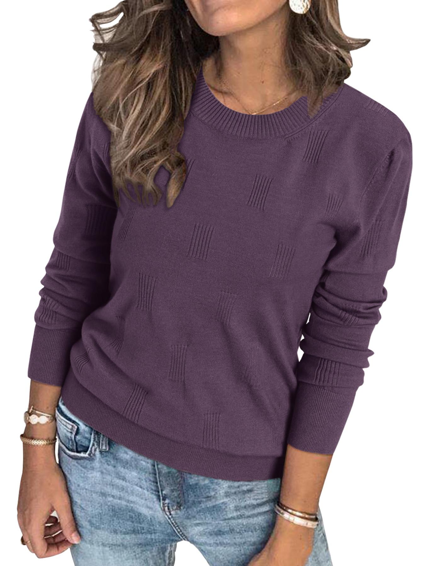 Women's Plain Round Neck Sweater, Casual Long Sleeve Jumper for Fall & Winter, Fashion Ladies' Knitwear for Daily Wear, Top