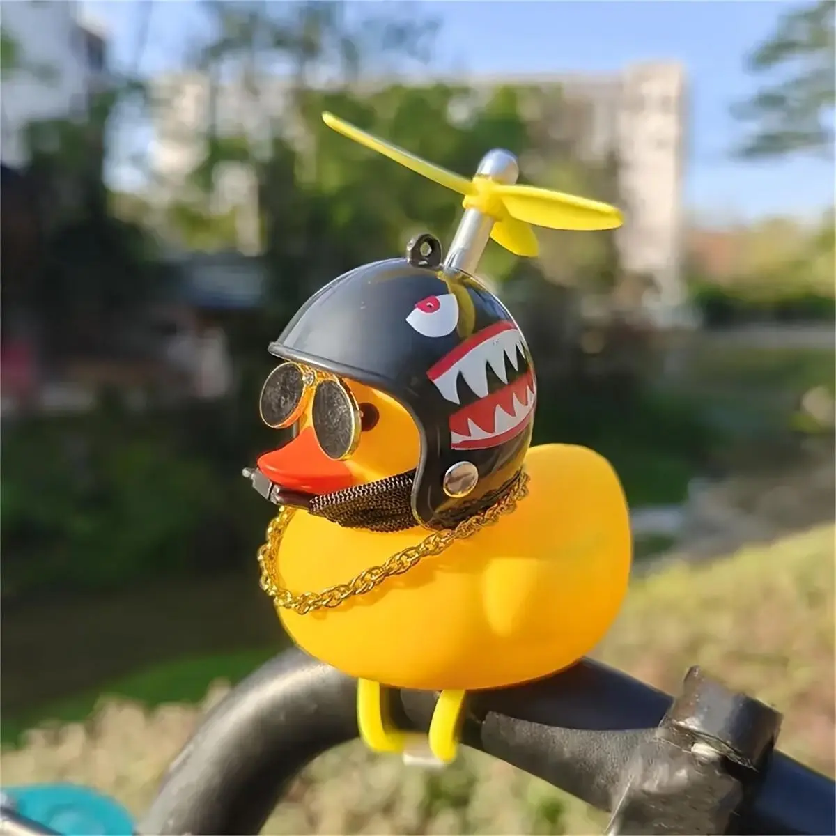 5pc Rubber Duck Bell w/ Propeller Helmet – Squeeze Horn for Bike/Motorcycle Handlebar, Whimsical Safety Alert, Appearance & Dashboard Decor, Fun Gift for Duck Lovers & Cyclists