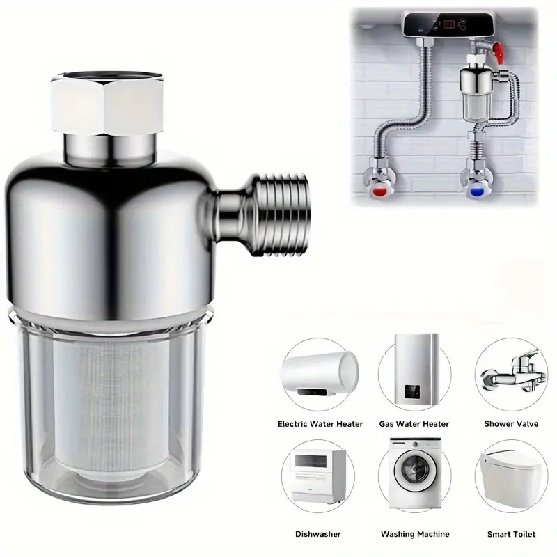 2pcs Shower Water Filter System with Threaded In-Line Filter Heads - Suitable for Water Heaters, Washing Machines, Showers, Outdoor Systems, Garden Irrigation - Easy-Clean Slow-Rate Sediment & Impurity Removal for Pipe Systems