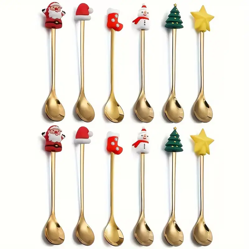 12pcs Festive Stainless Steel Christmas Coffee Spoon Set - Ideal for Desserts, Espresso & Milkshakes - Perfect Holiday Gift and Table Decor