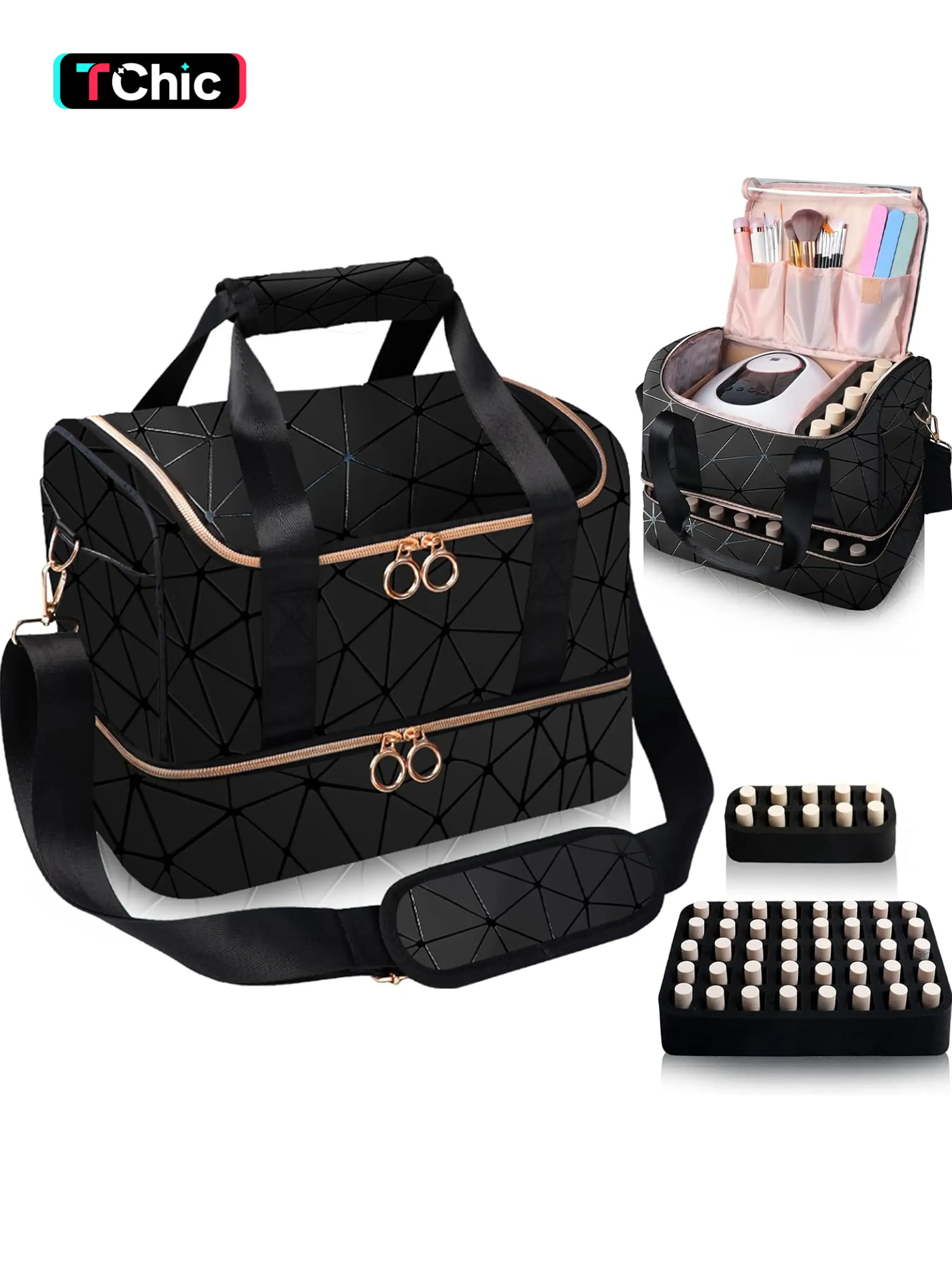 Nail Polish Storage Box Holds 50 Bottles (15ML), PU Leather Nail Organizer & Portable Manicure Tool Set Bag