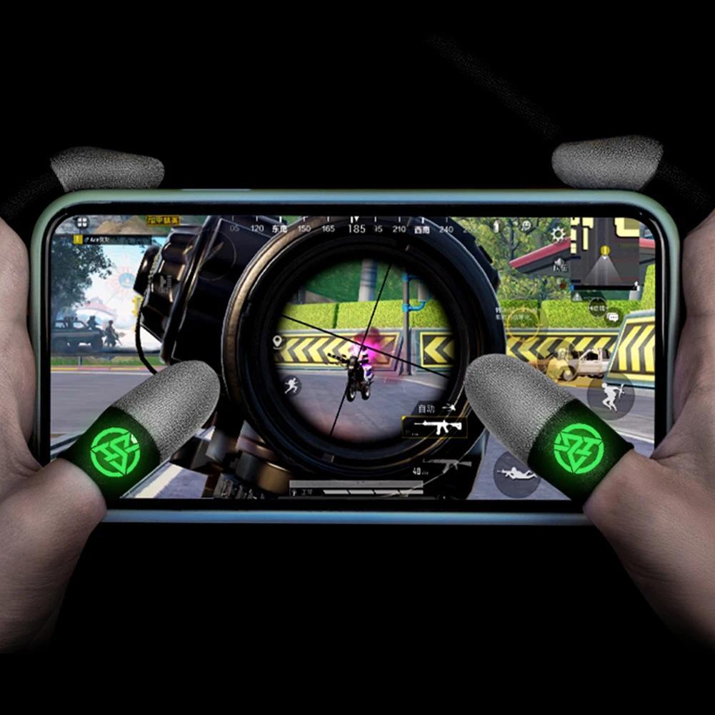 2 Pair Luminous Fingertips Sweat-Proof Game Finger Sleeve Finger Cots Cover Sensitive Mobile Touch Glove for PUBG Phone Games