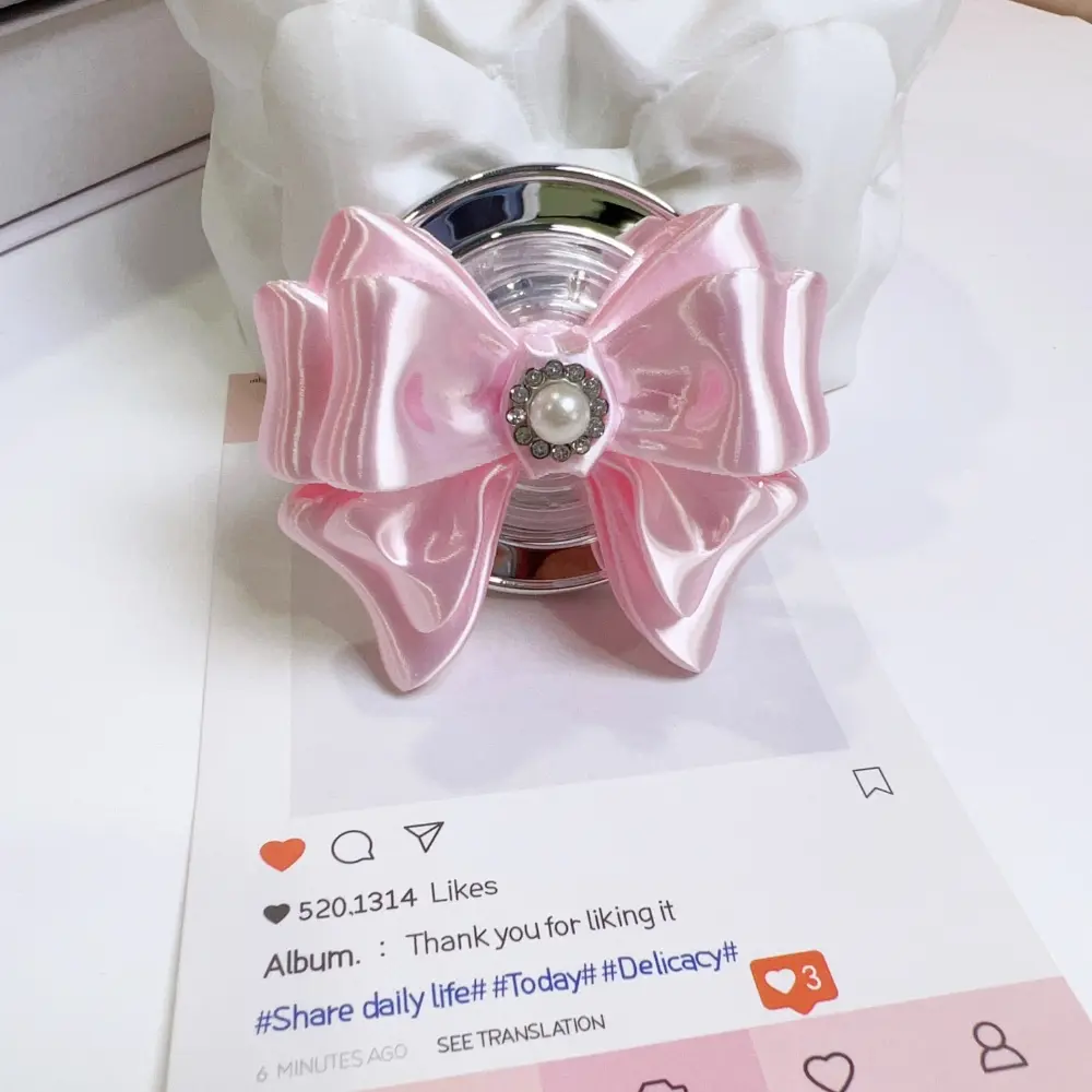 Pearl Bow and Elephant Design 3D Silk Magnetic Phone Stand Cute Grip Holder for Mobile Phone Accessory