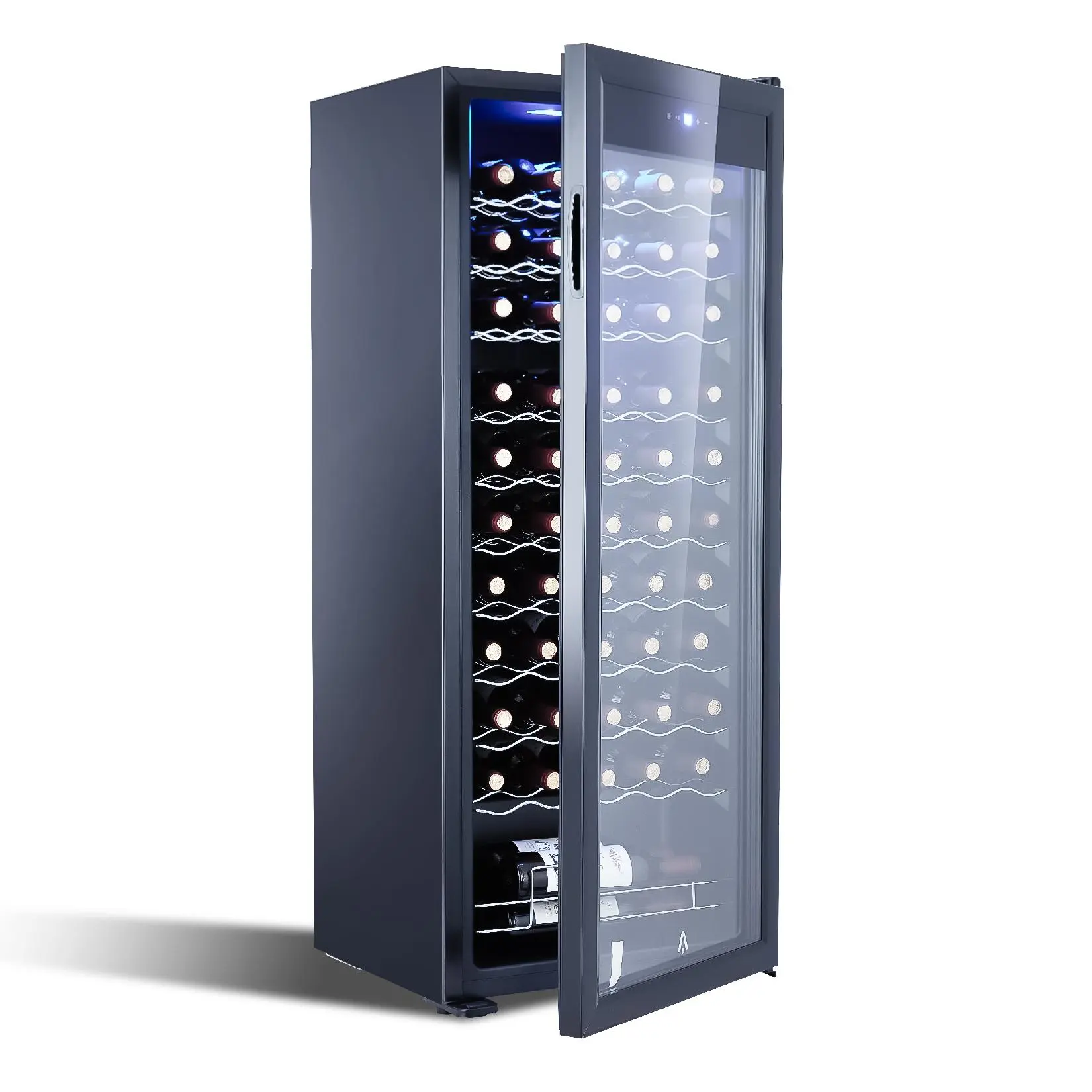 55-Bottle Dual Zone Wine & Beverage Refrigerator - Freestanding Compressor Cooler with Adjustable Shelves, Digital Temp., UV-Glass Door, Quiet Operation, LED Lighting, Lock - Ideal for Wine, Beer, Soda