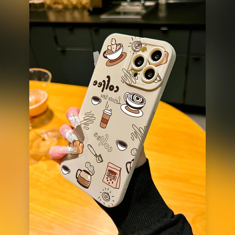 Coffee Pattern Solid Color Matte Lens Protection Anti-Drop TPU Case for iPhone 17 Pro Max 16 16e 15 14 Plus 13 12 Mini 11 Air X XS XR Straight Edge Drop-Resistant Rugged Durable Cover Shell Gift 2D printing