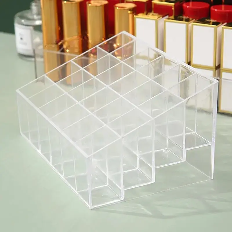9/24 Grid Transparent Lipstick Storage Rack, Plastic Desktop Lipstick Holder, Cosmetics Acrylic Storage Box, Organizer for Makeup Essentials