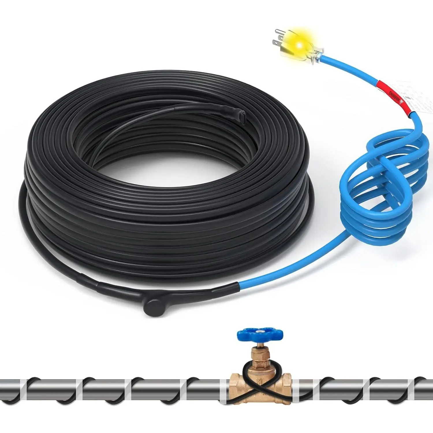 Self-Regulating Pipe Heat Cable, 5W/FT with Thermostat 3ft Built-in thermostat automatically heats when needed to help keep water flowing in freezing temperatures