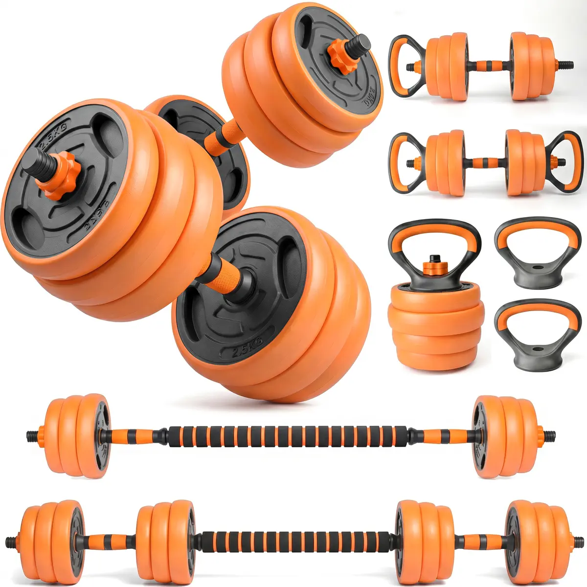 66LB Adjustable Heavy-Duty Dumbbell Set - 4-in-1 Convertible to Dumbbells, Barbell, Kettlebells for Home Gym Setup, Ab Workout, Abdominal, Chest and Arm Training, Ab Workout Dumbbells