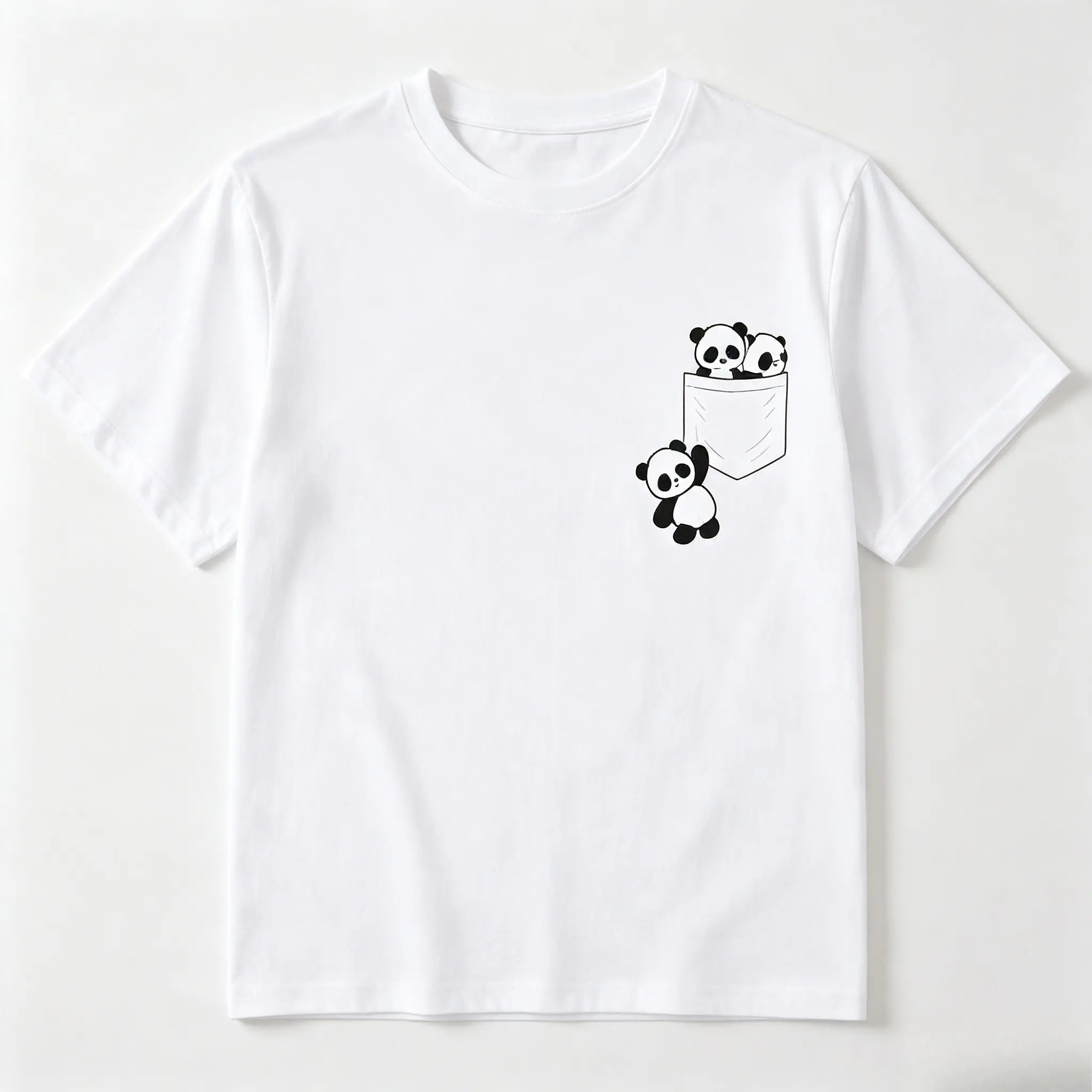 Pocket Panda Cartoon Graphic Cotton T‑Shirt, Oversized Comfort Fashion Outfit, Cute Animal Casual Top, Perfect Holiday Gift for Animal‑Loving Family, Friends and Lovers