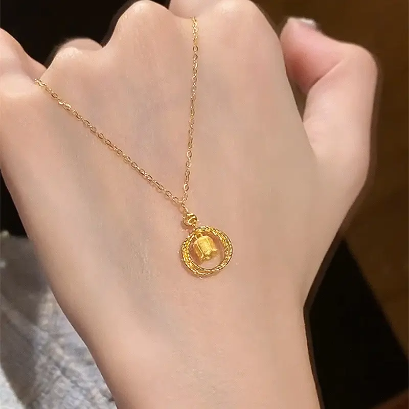 Women's Female Lily Flowers Pendant Necklace - Chain-link Design with Small Ringing Bells, Lightweight Costume Jewelry for Daily Casual Outfits, Lily Of The Valley