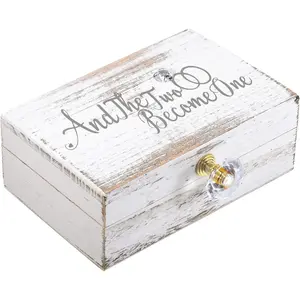 Hicarer Wedding Ring Bearer Box and The Two Become One Mr. and Mrs. Diamond Ring Box Holder Elegant Wedding Gift, 5W x 6D x 2H(White)