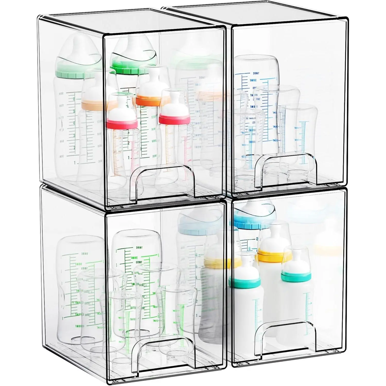 7.5"H Stackable Storage Drawers,4 Pack Clear Acrylic Drawer Organizer for Vanity,Under Sink,Cabinet and Bathroom Closet Organizer,Bottle Station and Baby Bottle Storage Organizer for Countertop