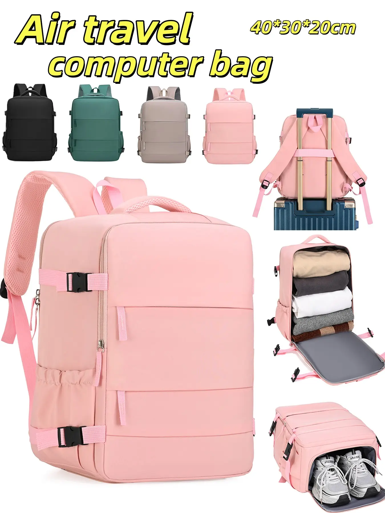 Return-To-School Student Travel Backpack, Carry-On Size, Airplane Backpack, Women's Business Luggage, Men's Casual Large Capacity, Oxford Fabric, Solid Pattern