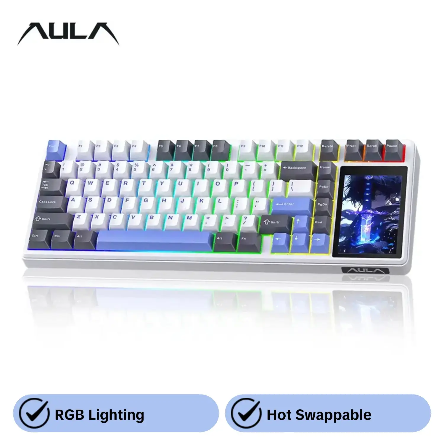 Aula L99 Tri-Mode Mechanical Gaming Keyboard, 84 Keys with Screen, Cool RGB Lighting, Hot Swappable Axes, Large Battery Capacity, Compatible with Windows/MAC/iOS