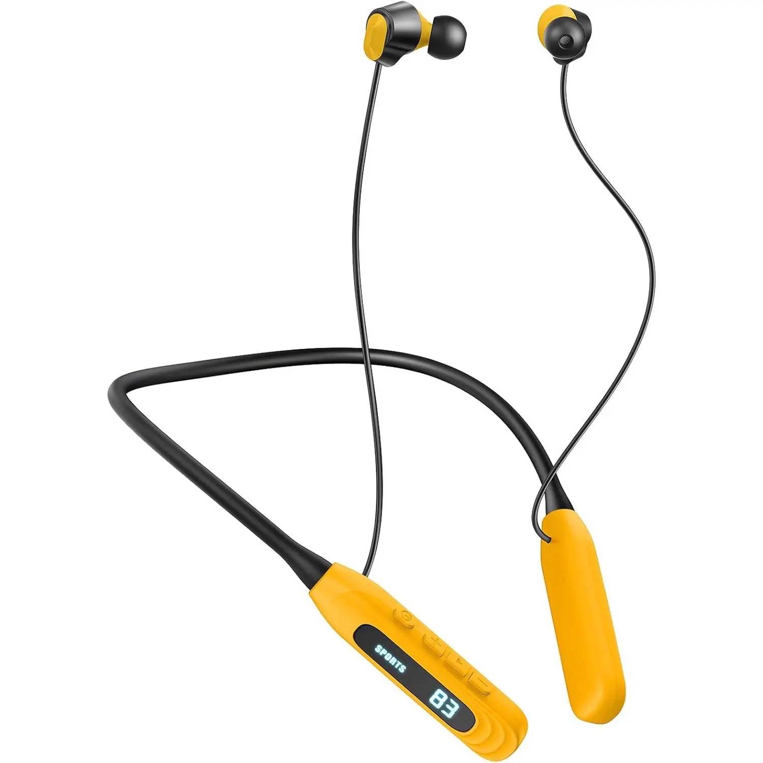 80H Playtime 1000H Standby, MZYML Neckband Bluetooth Headphones 5.4, IPX5 Waterproof Sports Earbuds, LED Power Display, Magnetic in-Ear Headset, with Mic, for Running Workout Gym (Yellow)