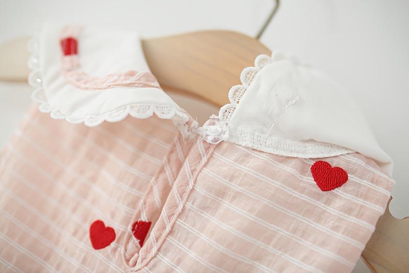 Summer Pink Striped Cute Baby Girl Dress Turn-Collar Sleeveless Sweet Heart Dress Toddler 0-4 Years Old Cartoon Elephant Casual Children's Clothing