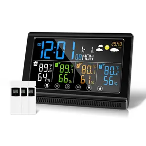 Weather Station  Indoor Outdoor Thermometer 3 Sensors, Color Display Digital Temperature Humidity  with Barometer, Calendar, USB Charge and Adjustable Backlight