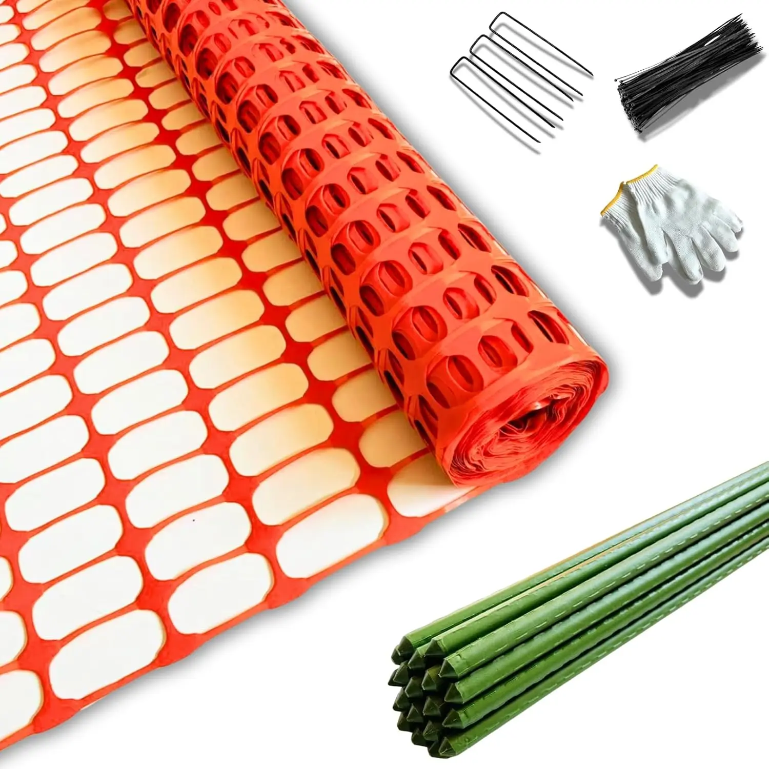Plastic Fence Extra Strength with Stakes, 23.6'' x 100' Roll (Orange, 23.6'' x 100')