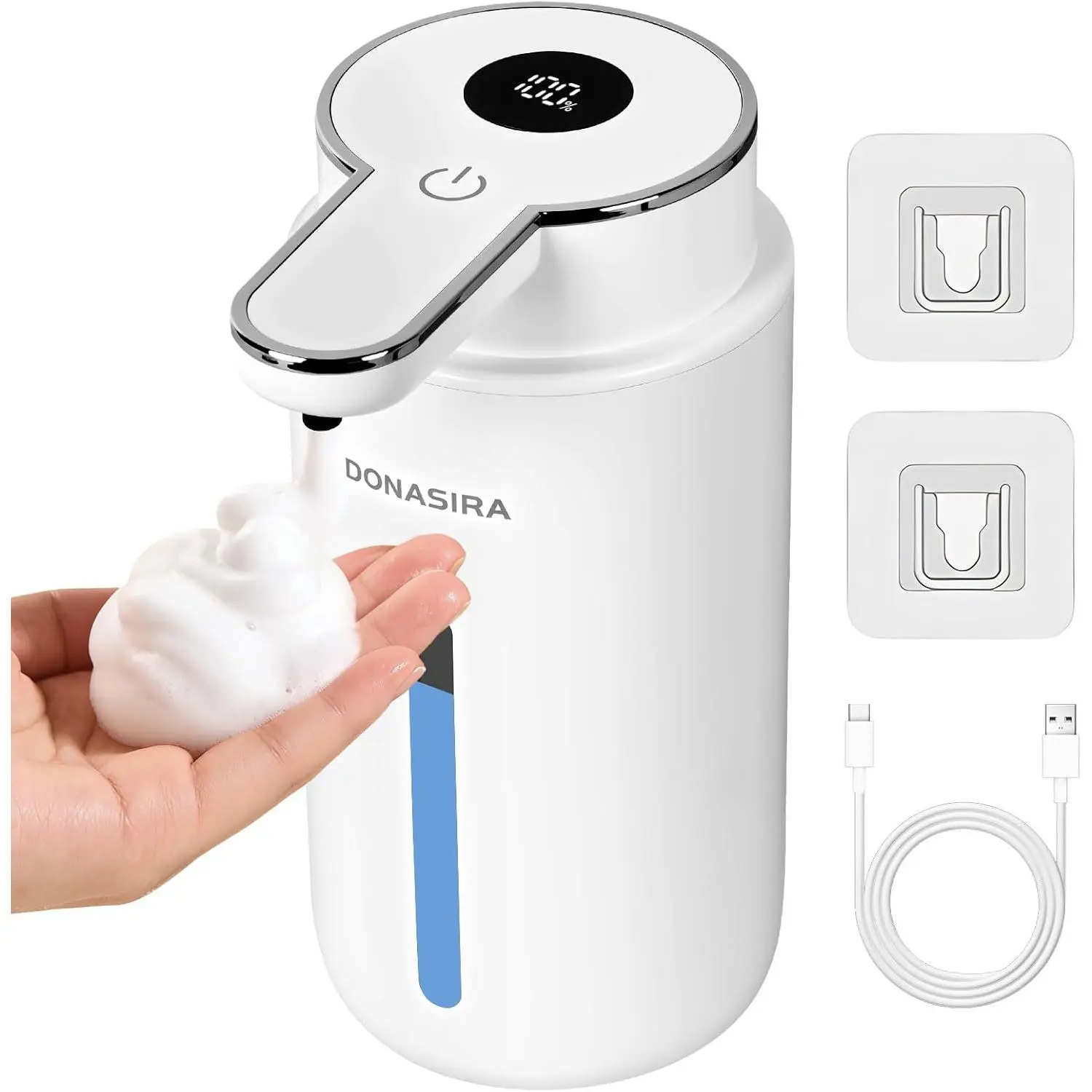 Foaming Soap Dispenser Touchless, 15oz/420ml USB-C Hand Soap Dispenser, 6-Foam, IPX5 Waterproof, Wall or Countertop for, White