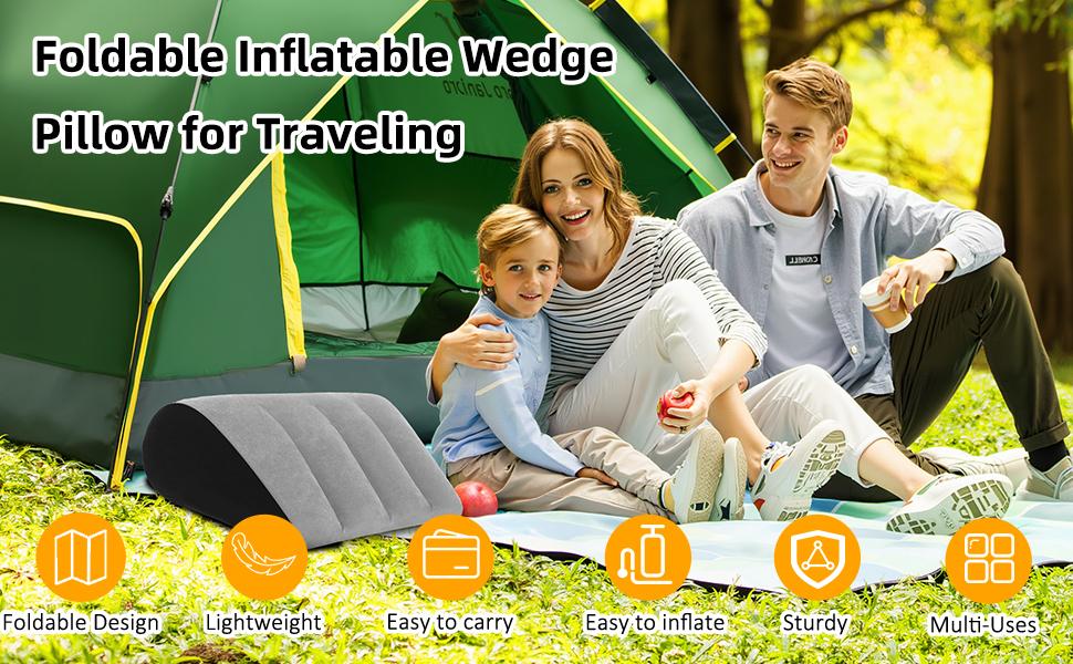 Grey 2-Pack PVC Flocking Wedge Shape Inflatable Pillows - Supportive Foldable Body Positioners for Sleeping, Leg Elevation, Fast Inflate & Deflation, Travel-Friendly