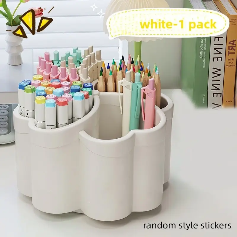 Pink Rotatable 6-Compartment Pen Holder – 360° Spinning Pencil Cup for Office & Student Desktops, Space-Saving Desktop Organizer for Supplies, Aesthetic Countertop Storage Basket, Modern Minimalist Vibe