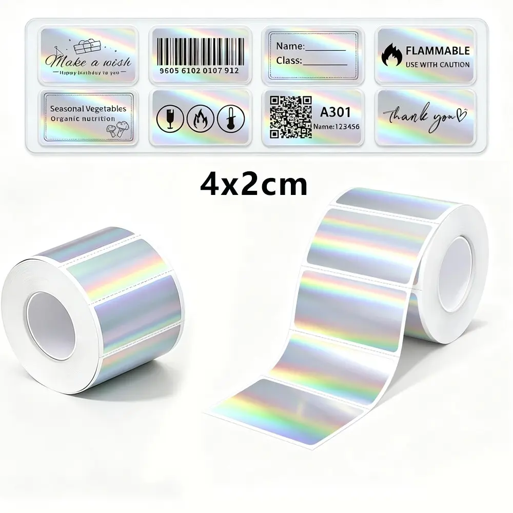 Holographic Laser Thermal Label Paper, 1 Roll 1.57x0.78 Inch, Square, Compatible with M110/m221/m220/m120, Colorful Thermal Printing Paper